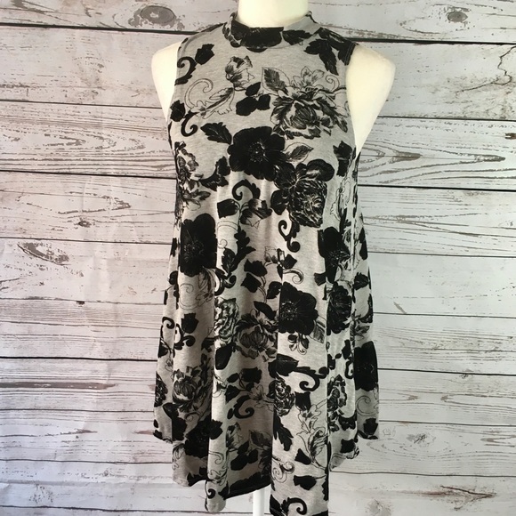 Solemio Tops - Black flocked velvet floral swing dress tunic top